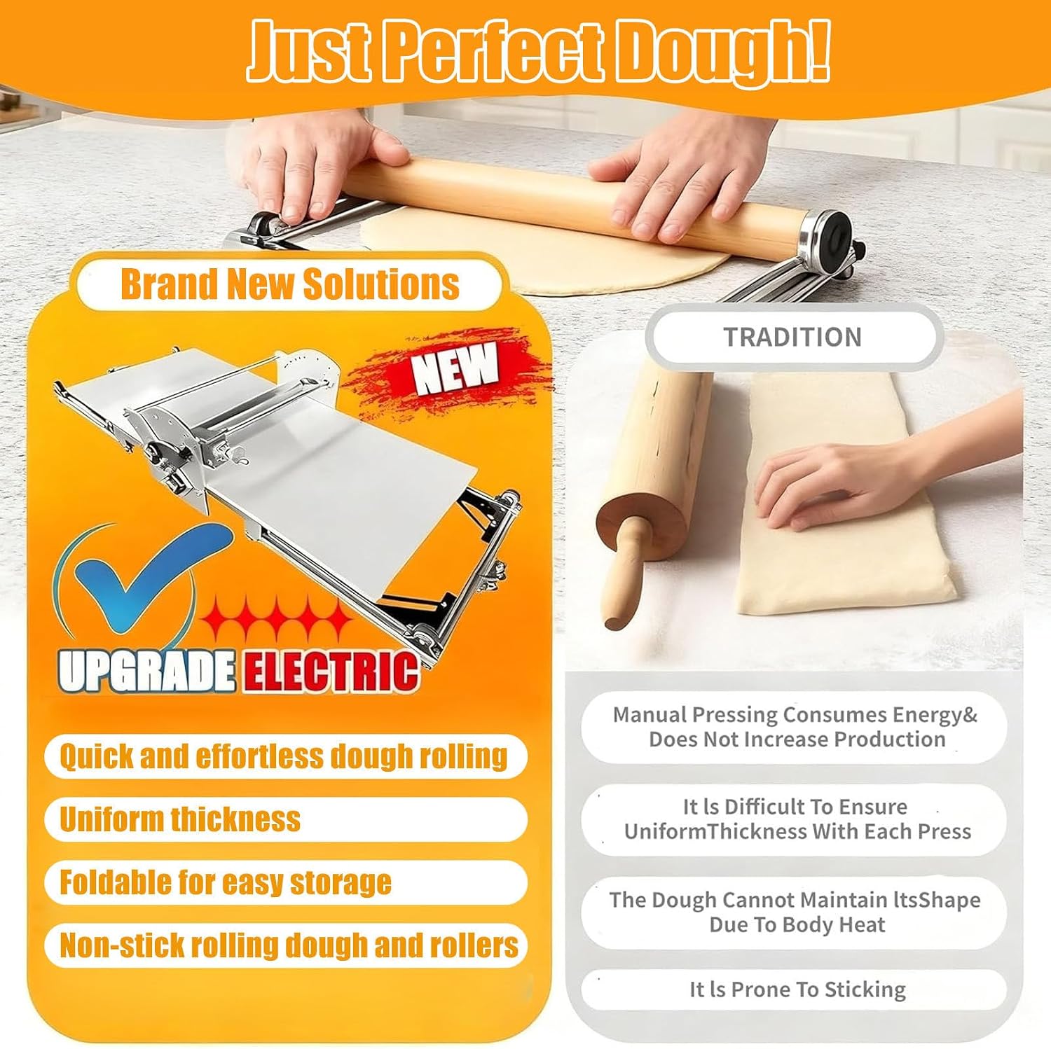 17.7' Folding Dough Sheeter, Dough Rolling Machine, Electric Dough Sheeter Machine for Home, Stainless Steel Dough Machine with 0.08'-1.18' Adjustable Thicknesses