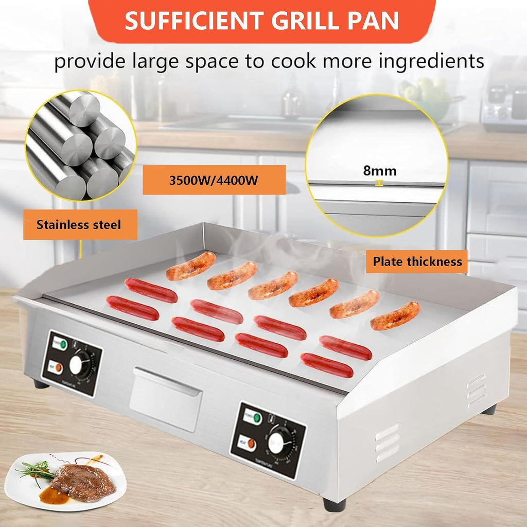 Electric Griddle, Commercial Flat Top Grill, Stainless Steel Steak Bacon Fryer, Countertop Burger Bacon Grill Plate Pancake Maker, with 3 Cleaning Shovels & 3 C，4400W