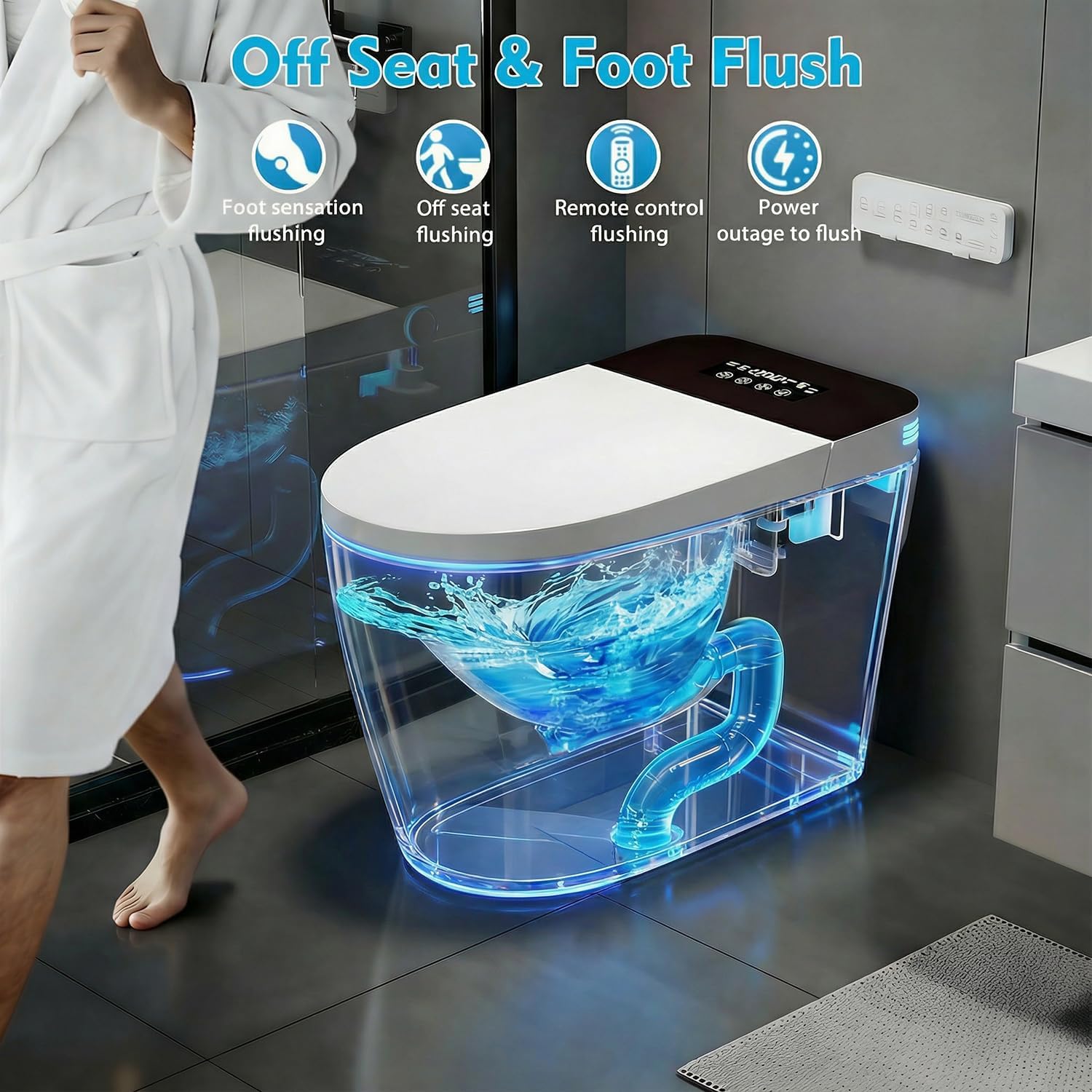 TOTTE Smart Toilet with Bidet, Hands-Free with Auto Open/Close Lid & Self-Cleaning Bowl | Adaptive Warm Water Wash & Heated Seat, Built-in Aroma, One-Piece Elongated Design