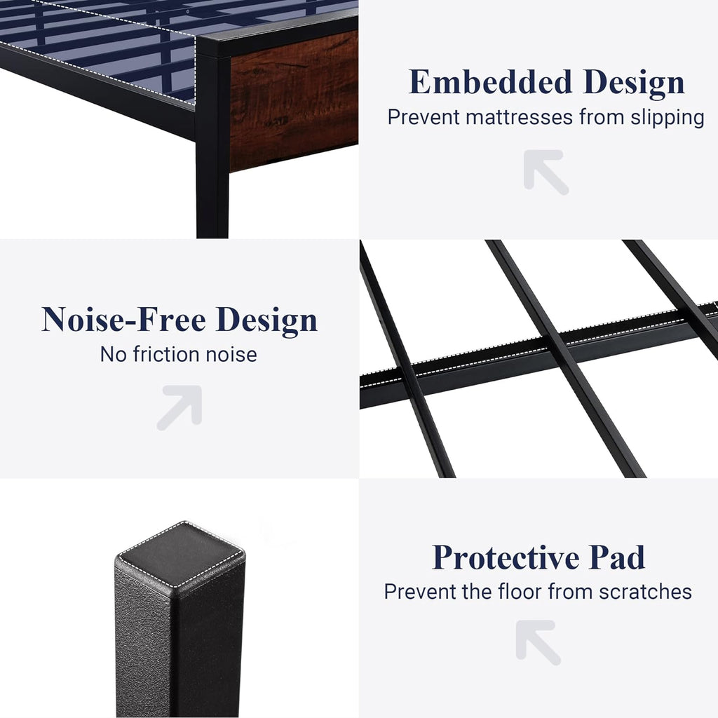 Allewie Queen Size Platform Bed Frame with Wooden Headboard and Footboard, Heavy Duty 12 Metal Slats Support, No Box Spring Needed, Under-Bed Storage, Noise Free, Easy Assembly, Mahogany