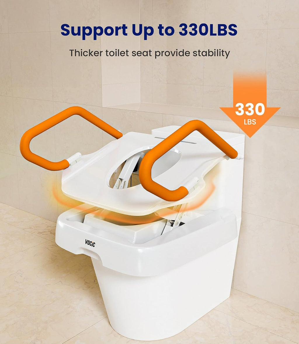 VOCIC Electric Toilet Seat Lift, Electric Raised Toilet Seat, Powered Toilet Seat Riser with Handles, Toilet Lift Seat for Elderly, Support to 330LBS, AX12