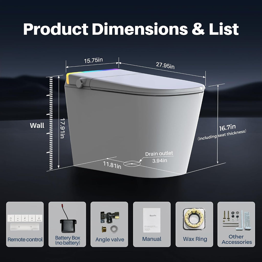 Luxury Smart Toilet with Built-in Tank & Bidet– Ultra-Quiet 4s Flush, Foam Shield for Splash-Free, Auto Open/Close Lid, Foot Sensor, Dual User Memory, 12' Rough-In One-Piece Elongated(ZY760A)