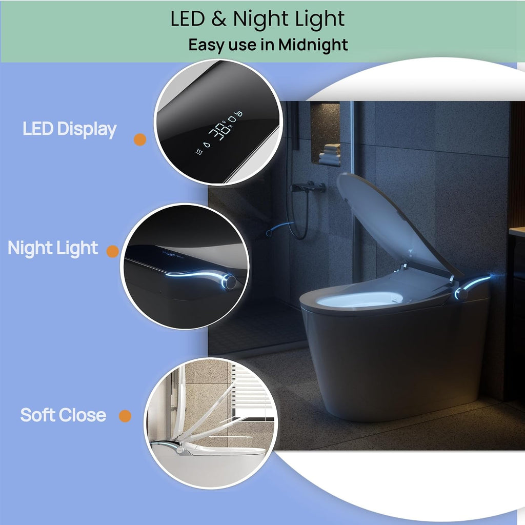 SouNor Tankless Smart Toilet with Bidet Built In, Heated Seat, Auto Flush Hand-Free Operation,Wam Air Drying Glossy White