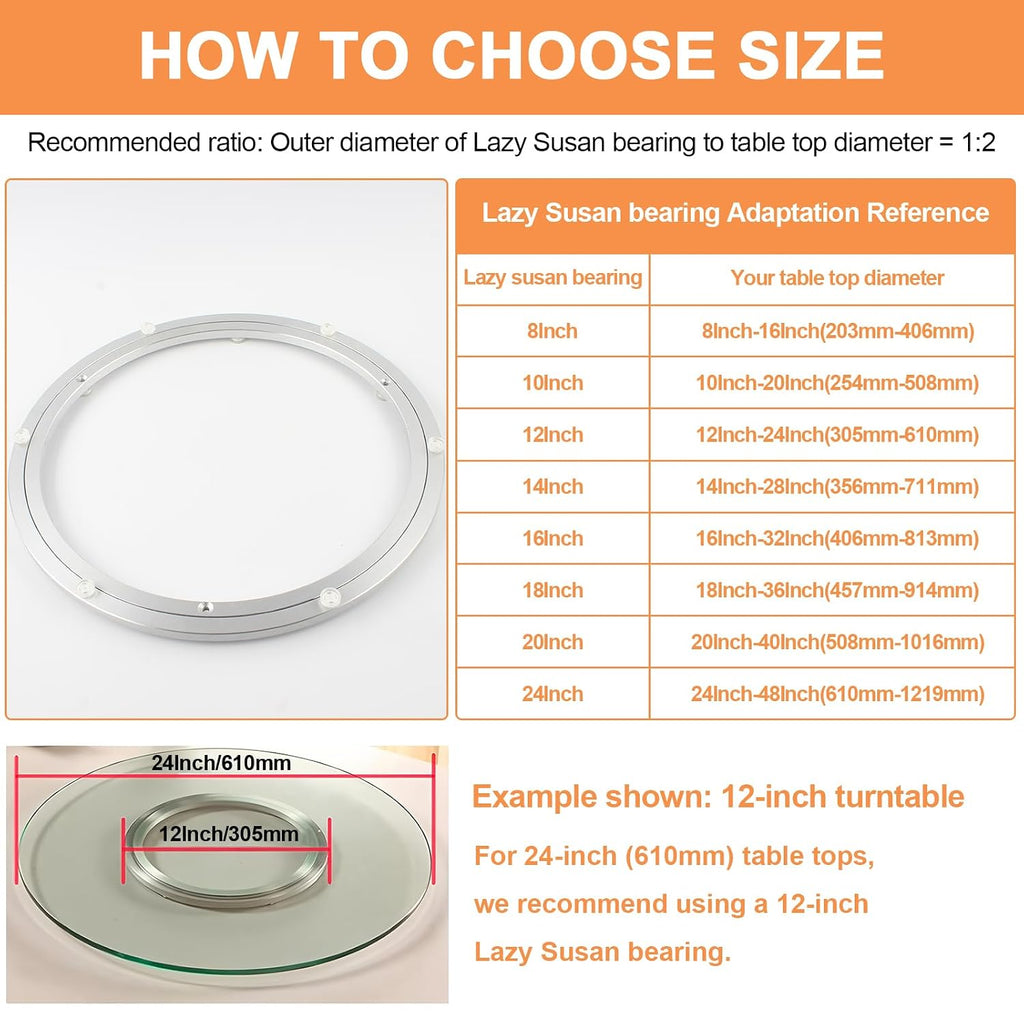 TamBee 24 Inch Lazy Susan Hardware Turntable Bearing 380 lbs Load Capacity Heavy Duty Lazy Susan Parts Kit Rotating Ring Mechanism for Dining Tables, DIY Projects(Base Only)