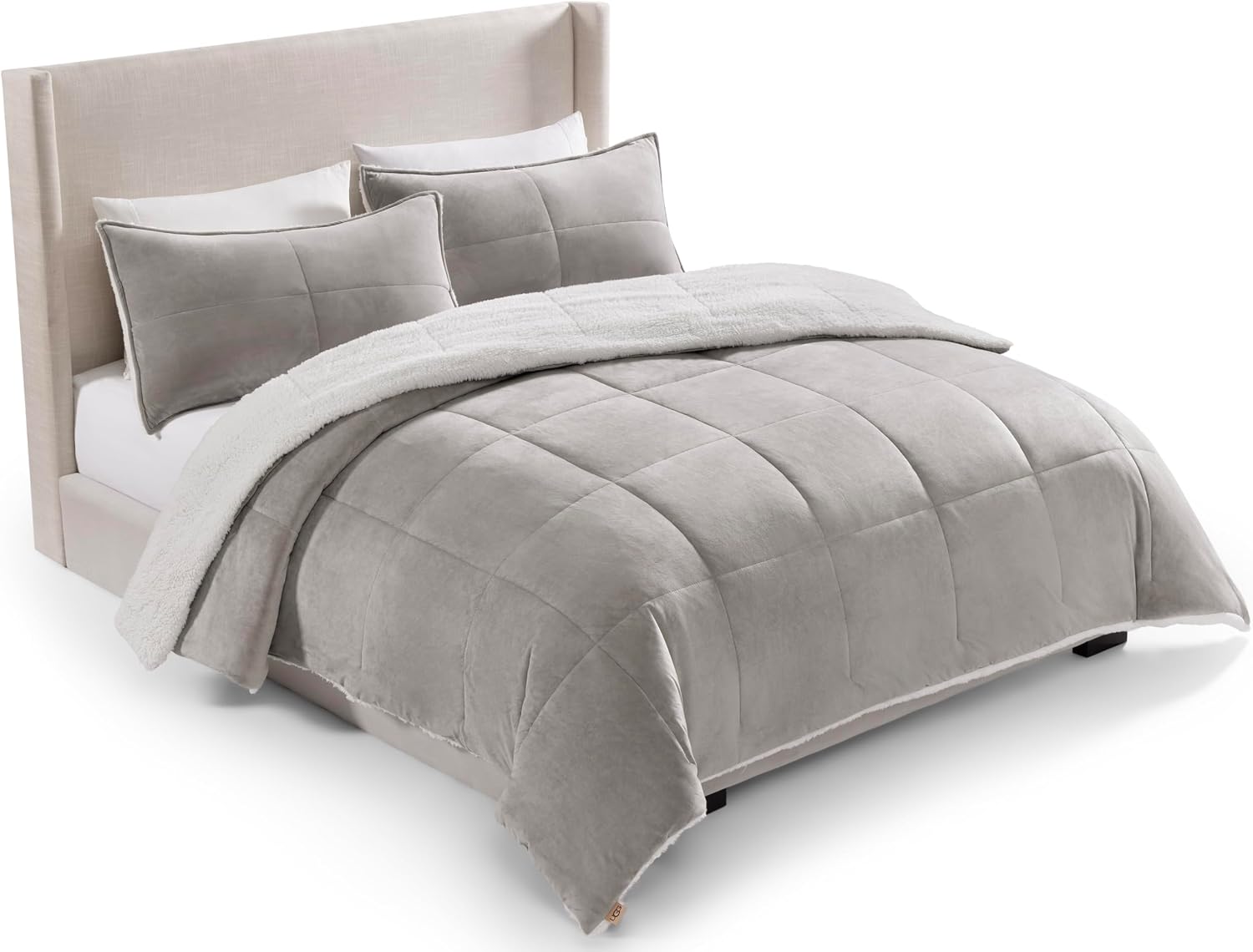 UGG Blissful Comforter Set with 2 Pillow Shams, Warm Winter Bedding, Fluffy Reversible Down Alternative Bedding, King/California King Size Comforter Set, Seal Grey