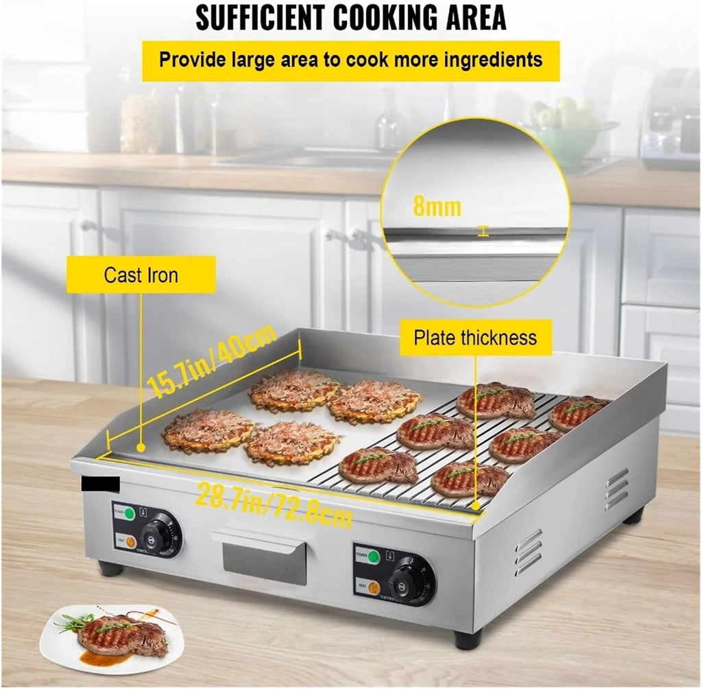 Electric Griddle Grill,Stainless Steel Flat Top Grill,Teppanyaki Grill With Adjustable Temperature Control 122°F-572°F