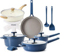 SENSARTE Ceramic Nonstick Cookware Set 15 Piece, includes 5 Qt Ceramic Nonstick Frying Pan Skillet with Lid