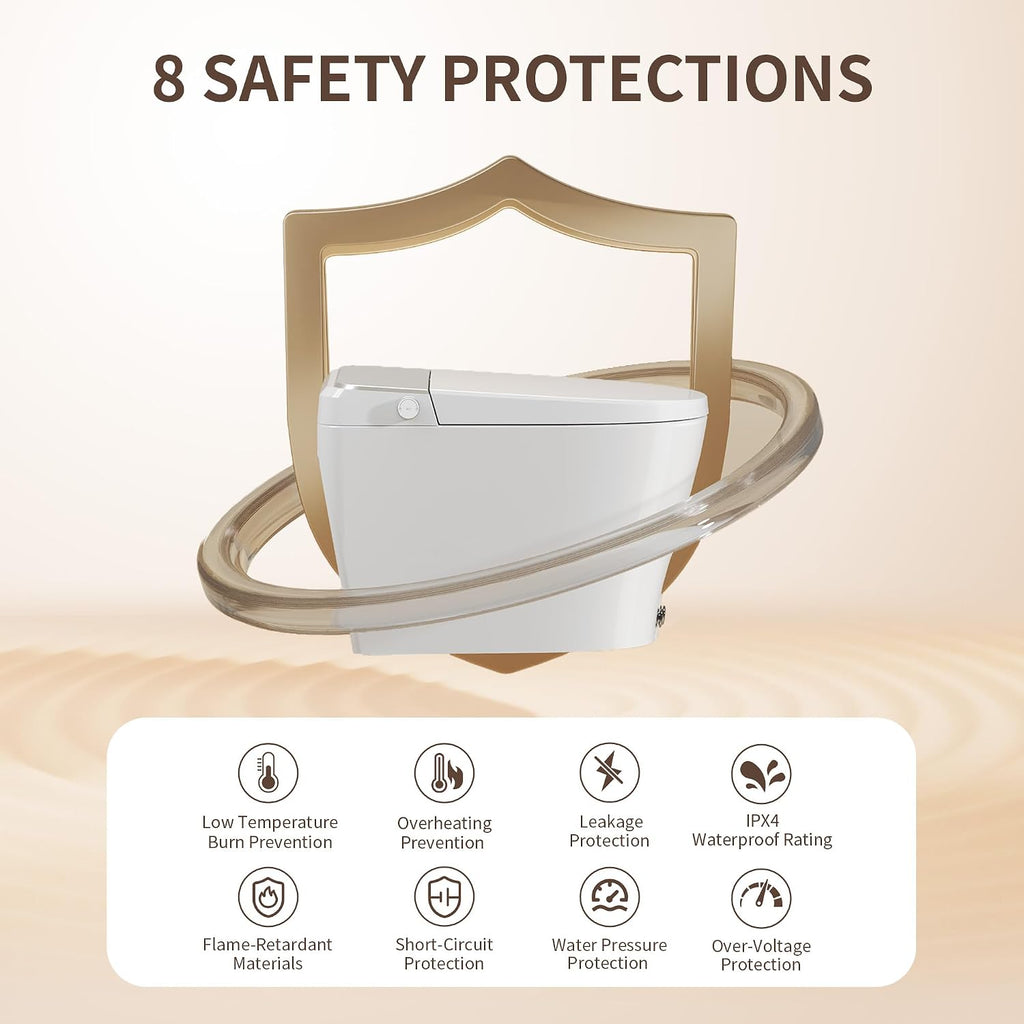 DeerValley Smart Toilet One Piece Tankless Toilet with Bidet Built in Smart Toilet with 1.28GPF Auto Flush Foot Kick Blackout Flush Warm Water and Air Dryer Heated Seat Remote Control - DV-1S0458