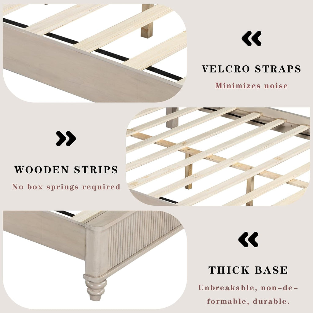 Mirightone King Size Platform Bed with Tall Headboard & Footboard,Rubber Wood King Bed Frame with Wood Panel Bed Base, Solid Wood Legs,No Squeak, No Box Spring Needed, Beige