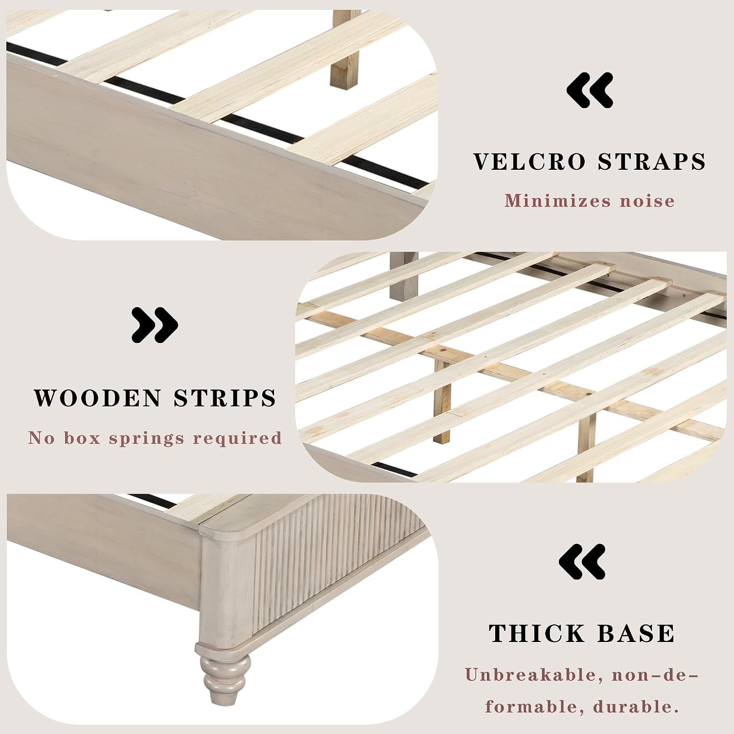 Mirightone King Size Platform Bed with Tall Headboard & Footboard,Rubber Wood King Bed Frame with Wood Panel Bed Base, Solid Wood Legs,No Squeak, No Box Spring Needed, Beige
