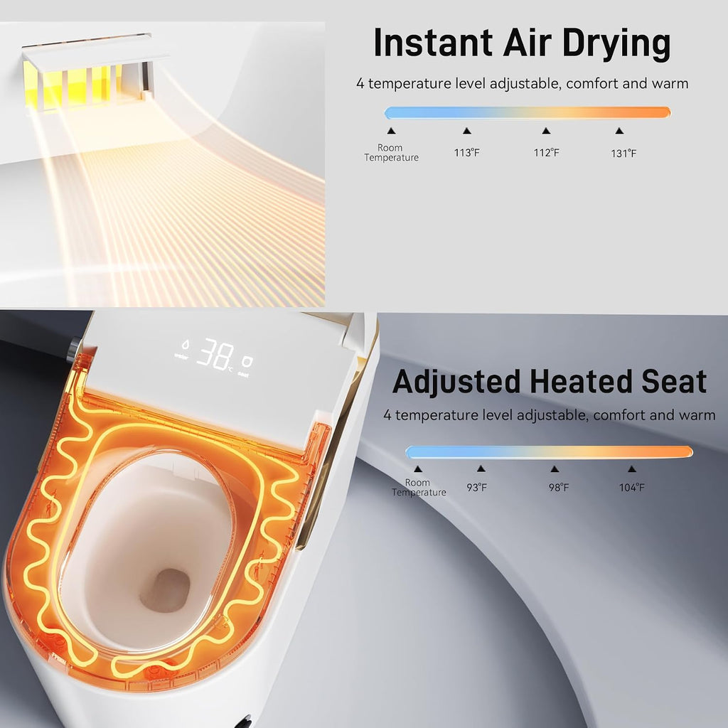 Smart Toilet With Bidet, Auto Flush, Auto Open,Close,Heated Seat, Warm Water and Dry, Foam Shield Function White