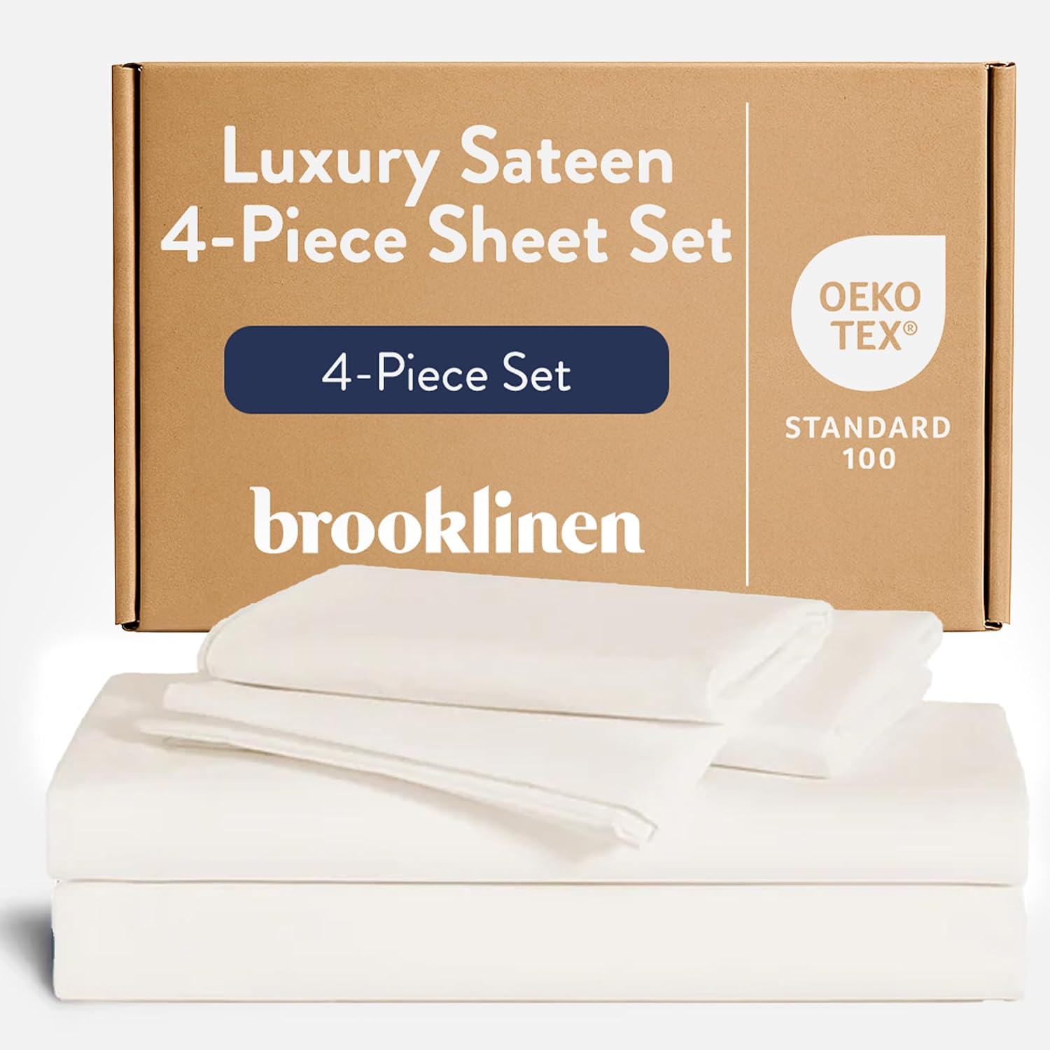 Brooklinen Luxury Sateen 4 Piece Sheet Set - 100% Cotton Bed Sheets, Soft & Durable Twin XL Sheets Set in Cream, Oeko-TEX Certified Bedding Set, 1 Fitted Sheet, 1 Flat Sheet, 2 Pillowcases