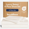 Brooklinen Luxury Sateen 4 Piece Sheet Set - 100% Cotton Bed Sheets, Soft & Durable Full Size Sheets Set in Cream, Oeko-TEX Certified Bedding Set, 1 Fitted Sheet, 1 Flat Sheet, 2 Pillowcases