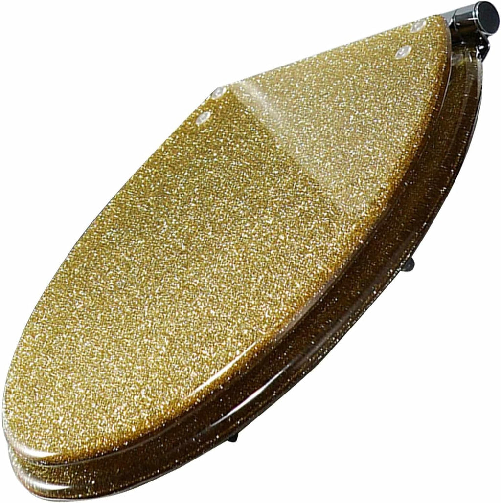 Glitter Resin Toilet Seat Elongated, Soft Close Quick Release, Easy Installation/Remove, Fit All Standard Oval-Shape (Gold)