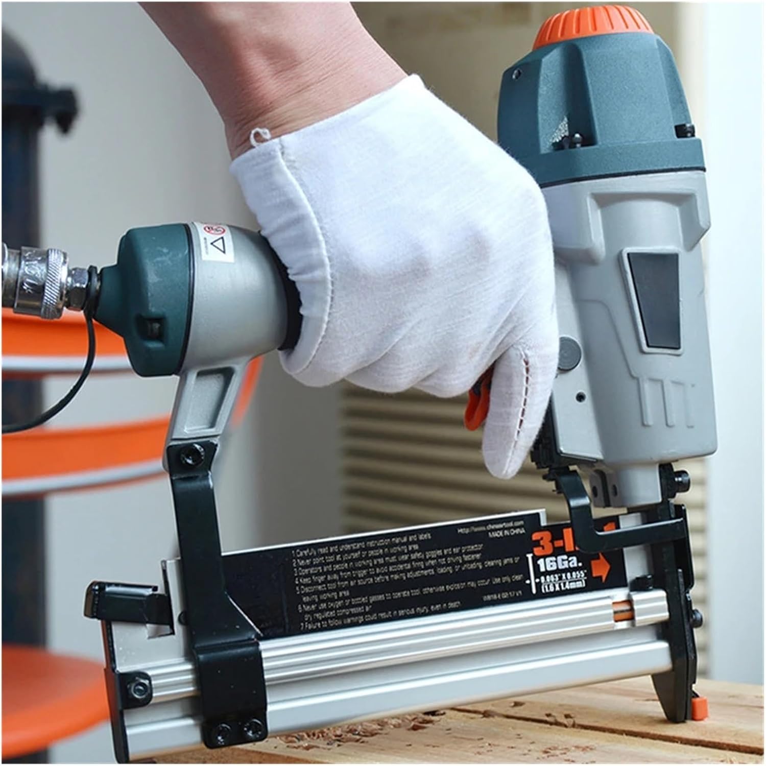Pneumatic nail gun, T50 F50 K440 Air Nailer Carenter Pneumatic Nail Tool Air Brads Nailer Depth Ergonomic And Light Adjustment for Floor, Truss, and Roof