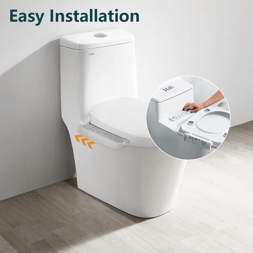 Electronic Heated Bidet Toilet Seat Elongated, Smart Heated Bidet Toilet Seat with Self-Cleaning Nozzle for Rear and Front Cleansing, Warm Air Dryer and Temperature Controlled