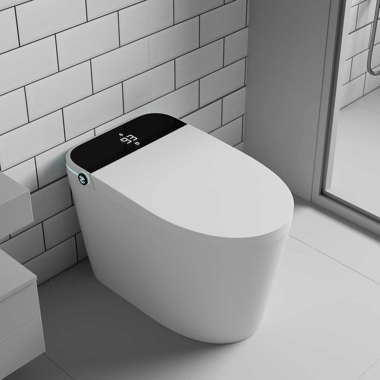 SouNor 12'Rough-in Tankless Smart Toilet with Blue Light Strip,LED Display Warm Air Drying, Heated Bidet Seat,Foot Sensor Flush,Wireless Remote Control,Warm Water Wash,Self-cleaning,Ceramic,White.