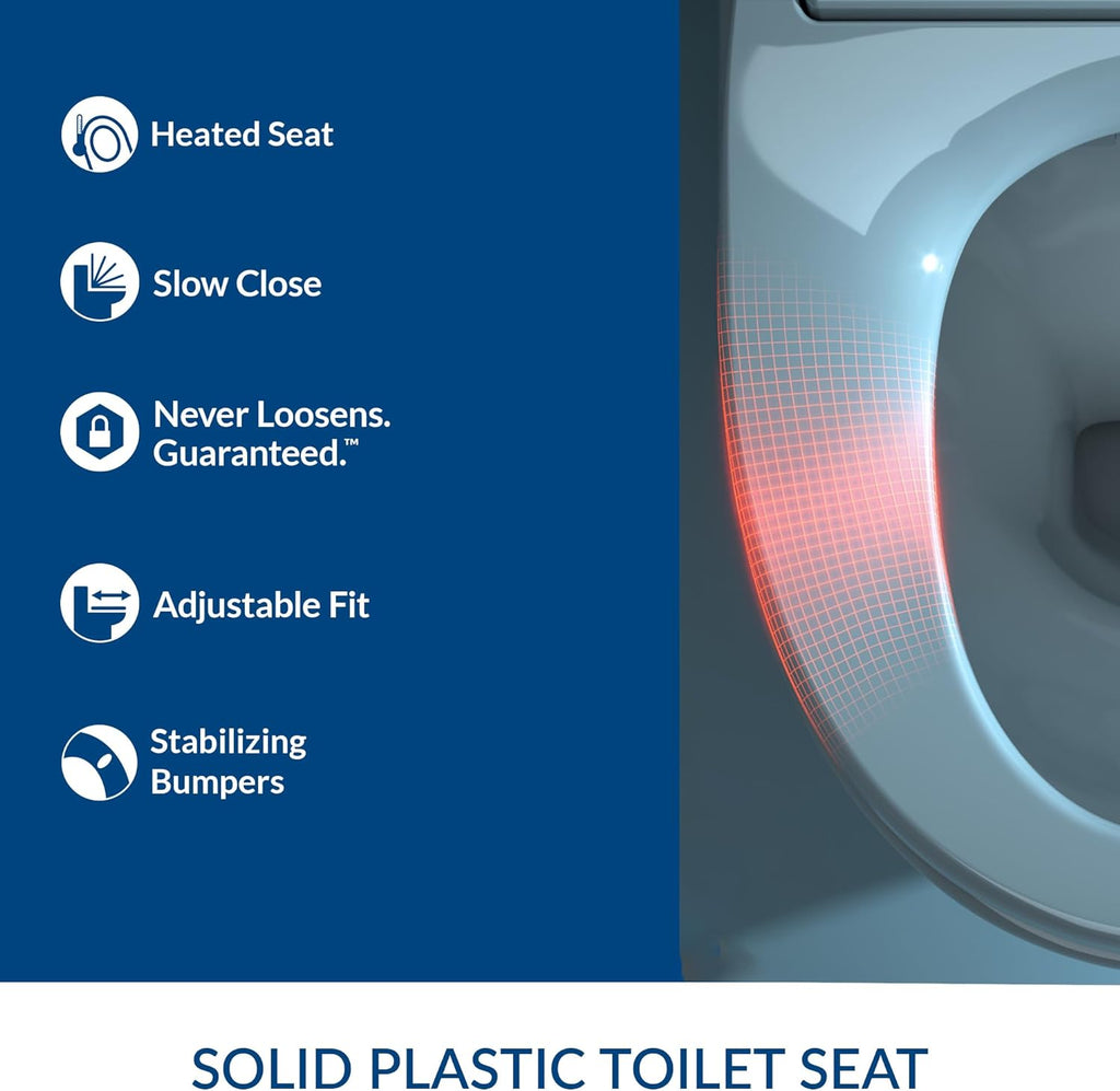 Bemis Radiance Heated Night Light Toilet Seat, Slow Close Adjustable Fit Long Lasting Plastic Seat, Round, White