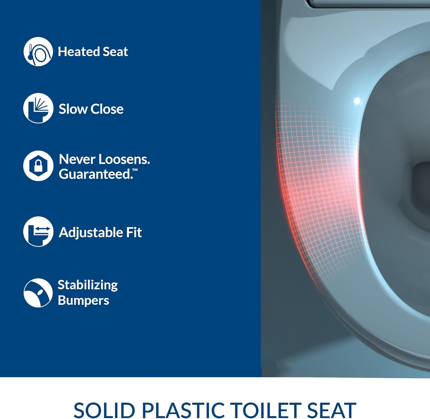 Bemis Radiance Heated Night Light Toilet Seat, Slow Close Adjustable Fit Long Lasting Plastic Seat, Round, White