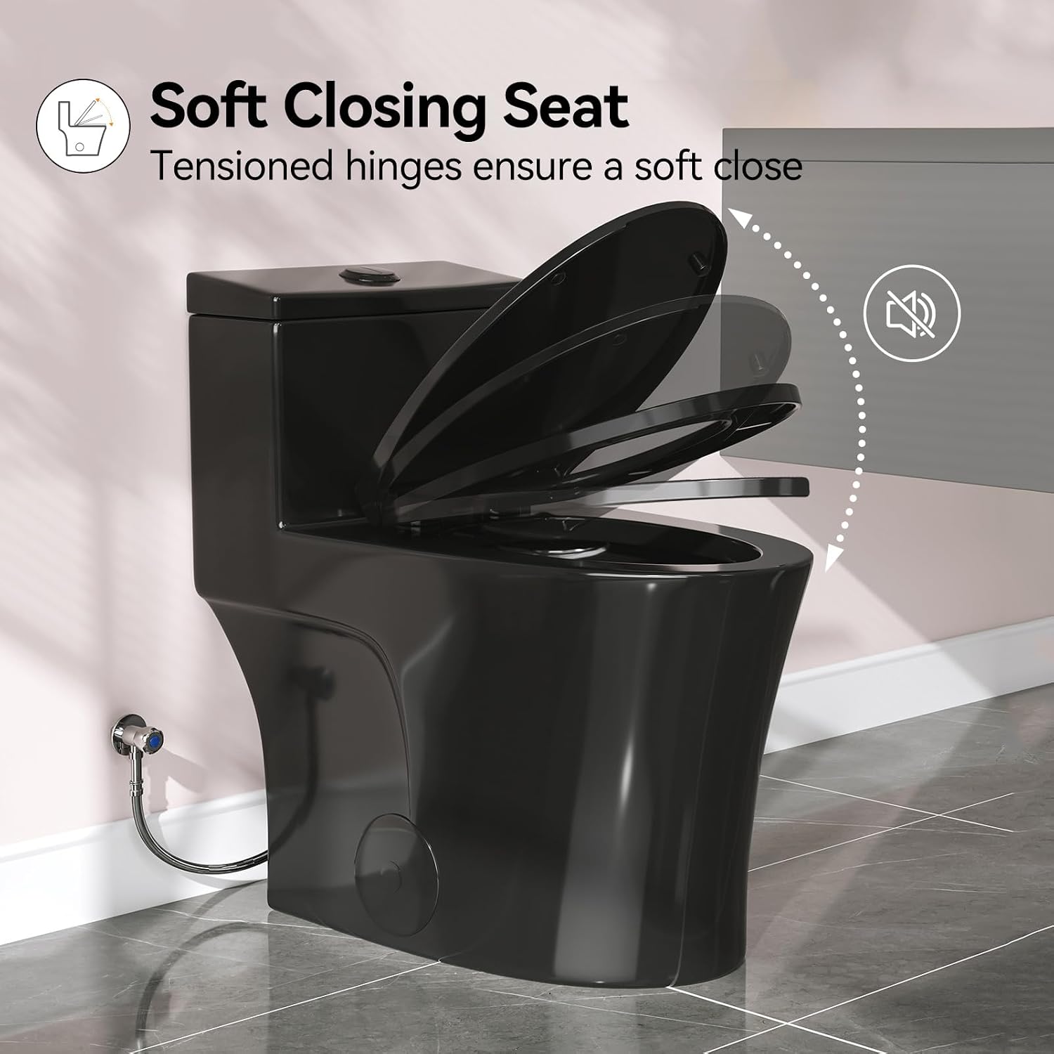 HOROW T0338WB Elongated One Piece Toilet Black, Compact Modern Toilet with Comfortable Seat Height, ADA Chair Height 17.3', Power Dual Flush 0.8/1.28 GPF, Matte Black, 12' Rough-in