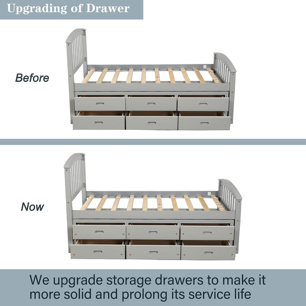 Merax Platform Storage Bed Solid Wood Bed with 6 Drawers Twin Size