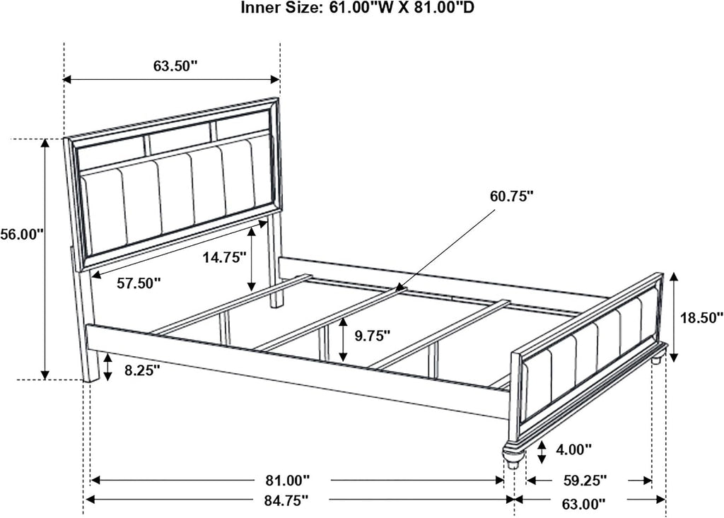 Coaster Home Furnishings Barzini Modern Classic 5-Piece Bedroom Set Leatherette Upholstered Queen Size Panel Bed Frame 56-inch Headboard White 205891Q-S5