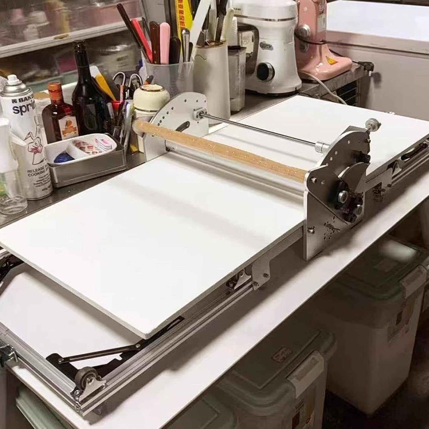 17.7' Electric Dough Roller Machine with Foldable Frame, Automatic Dough Sheeter, for Preparing Pizza Dough, Croissants, Pasta Sheets, Flaky Pastries