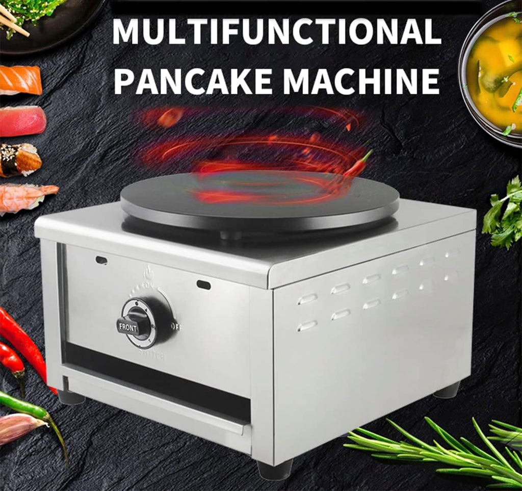 16''Commercial Gas Crepe Makers Machine LPG Gas Pancake Machine Griddle Maker Machine with Low Pressure Valve for Blintzes, Eggs, Tortilla
