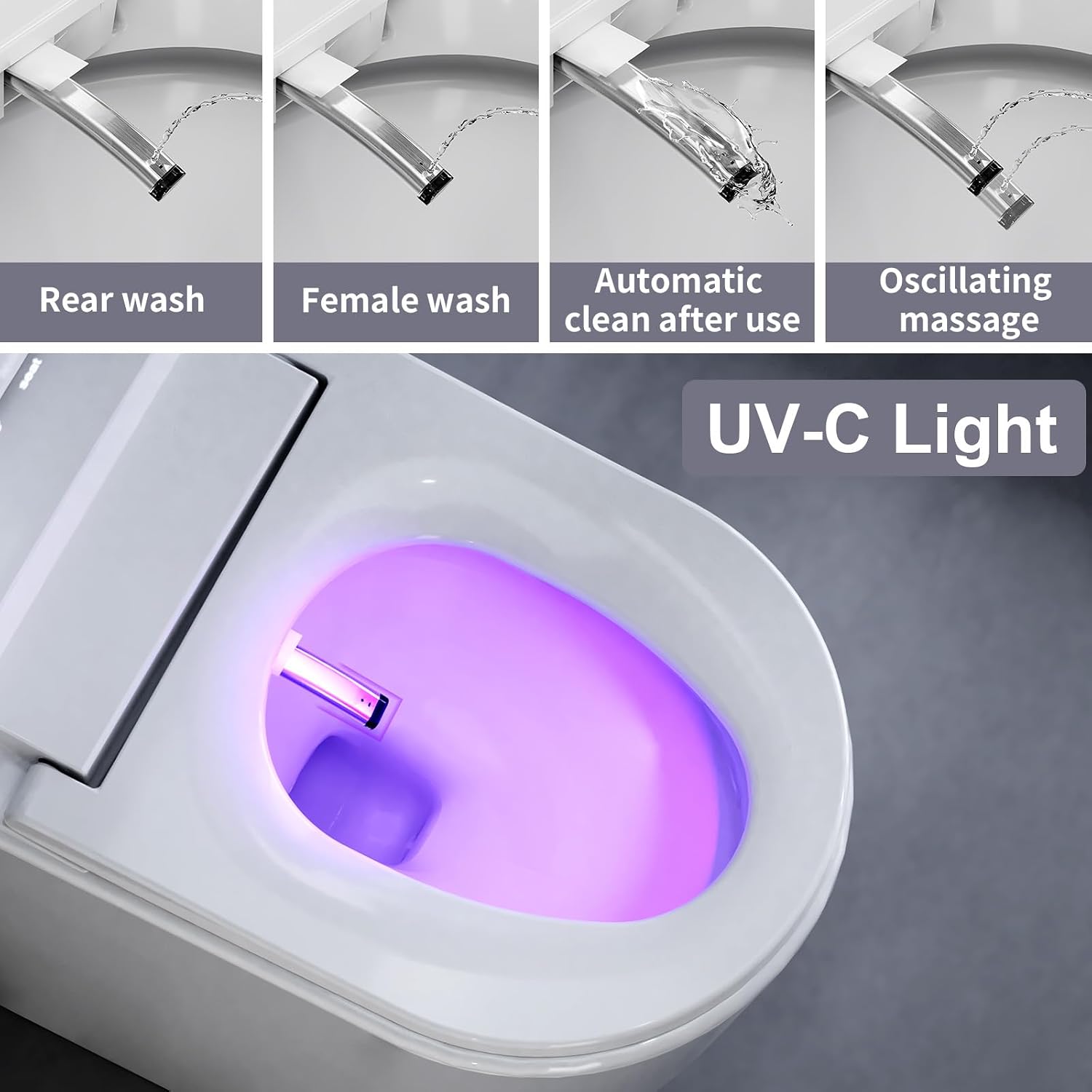 Smart Toilet with Bidet Built in, Bidet Toilet with Heated Seat and Night Light, One Piece Toilet for Bathroom, UV-C light, Foam Shield, Dual Flush - Manual Lid/Seat