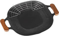 Korean Grill Pan Round BBQ Griddle with Bag Wood Handle for Indoor Outdoor Fire Camping Induction Gas Stove Electric Cooktop