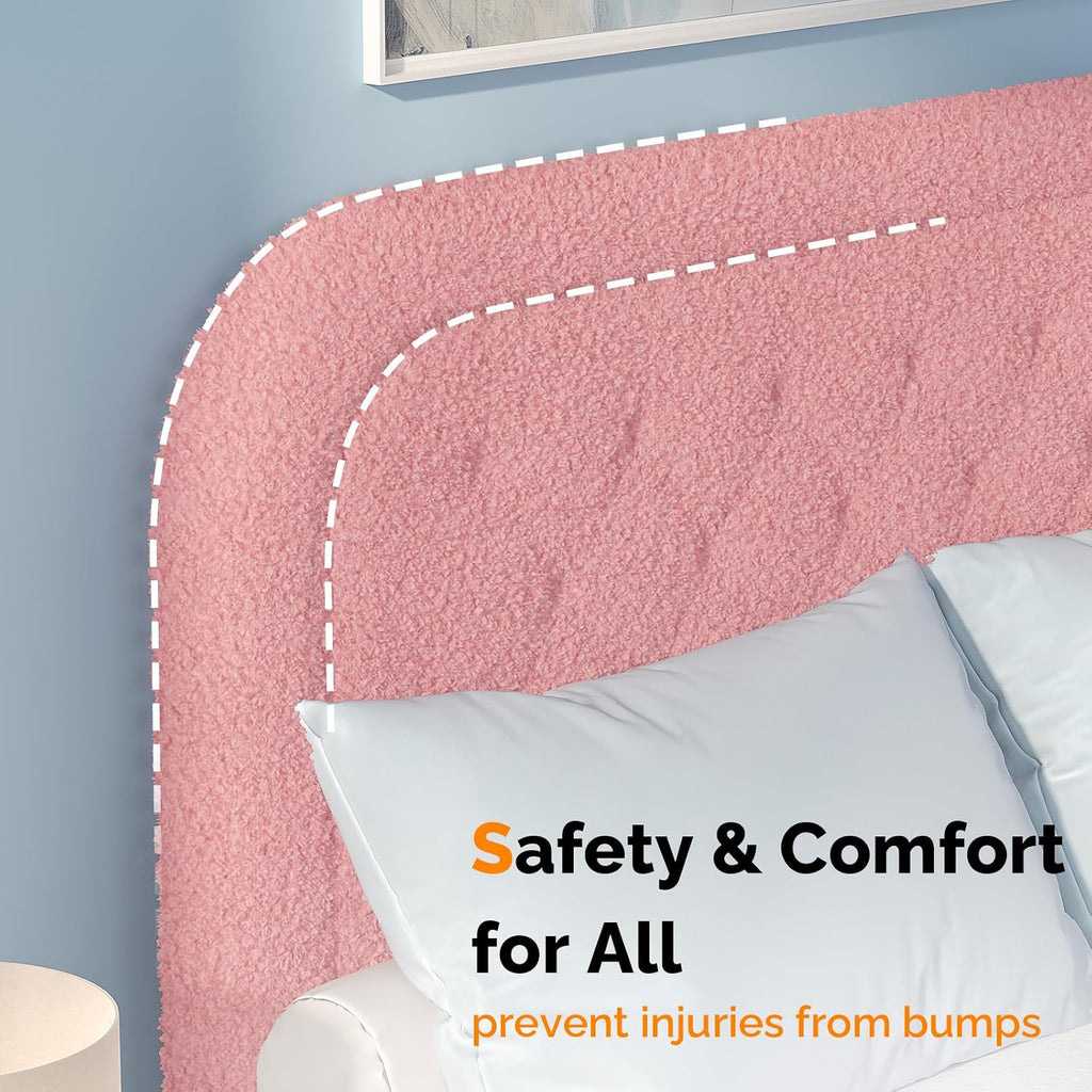 VINGLI Full Boucle Cloud Bed Frame with Headboard,Upholstered Soft Bed with Wood Sturdy Slats Support, Rounded Corners,Modern Cream Style,Easy Assembly, Pink