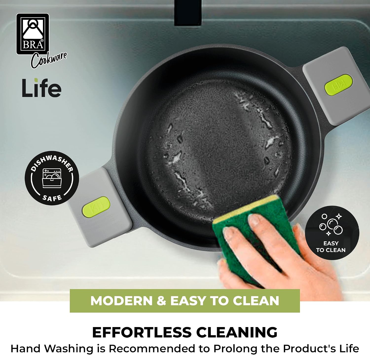 BRA COOKWARE Life Ceramic Nonstick Sauté Pan w/Glass Lid | 12.6 Inch 4.79 Quart Recycled Aluminum Deep Pan | Dual-Handle Braiser | Ceramic Non-Stick Coating | PFOA Free | All Cooktops & Oven Safe