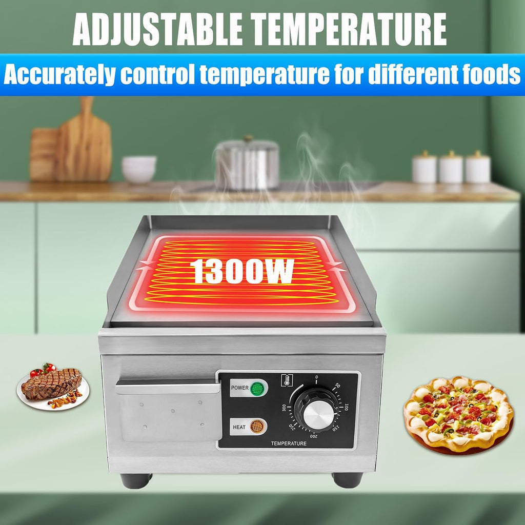 Commercial Griddle, Countertop Griddle Non-Stick, Stainless Steel Electric Flat Top Grill for Restaurant Kitchen, 110V 1300W