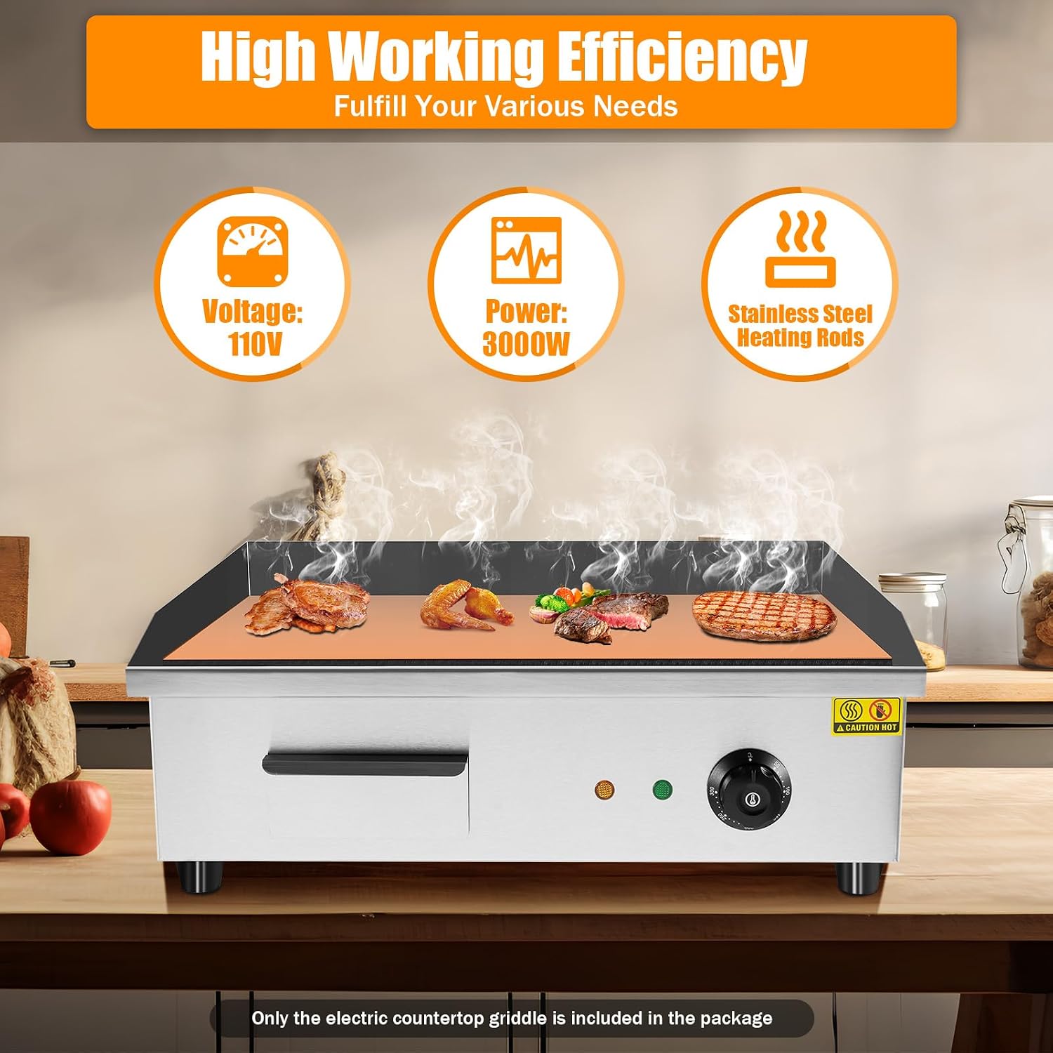 22' Commercial Electric Countertop Griddle, 3000W Electric Blackstone Griddle Flat Top Grill Hot Plate, 50-300°C Temperature Range Stainless Steel Restaurant Grill for Snack Stores, Canteens