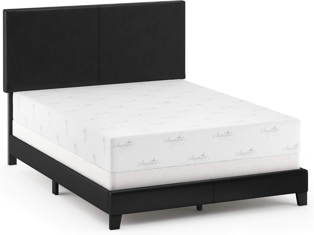 FURINNO Pessac PU Leather Upholstered Platform, Queen, Black
