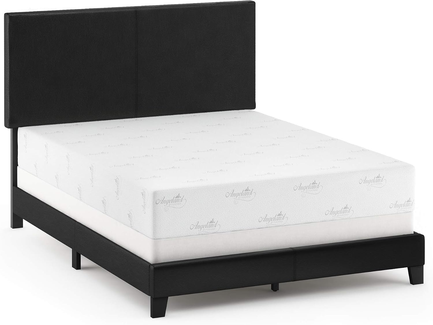FURINNO Pessac PU Leather Upholstered Platform, Queen, Black
