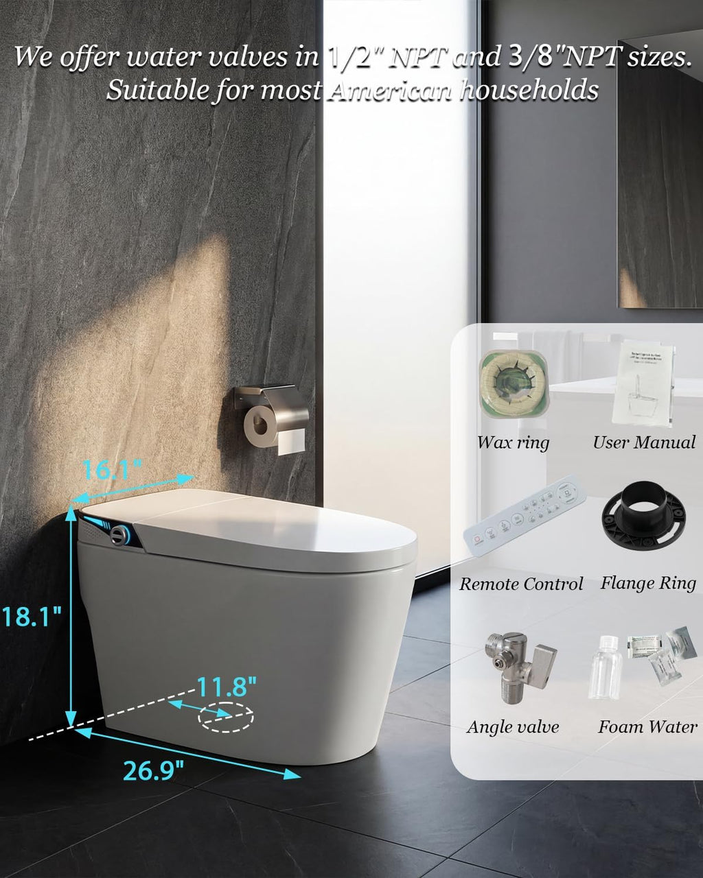 TOTTE Premium Smart Toilet with Bidet Built-in, 1000g MaP Flush Score, Foam Shield, ADA Comfort Height Heated Seat, Automatic Lid, Warm Air Dryer & Instant Warm Water, Tankless Toilet
