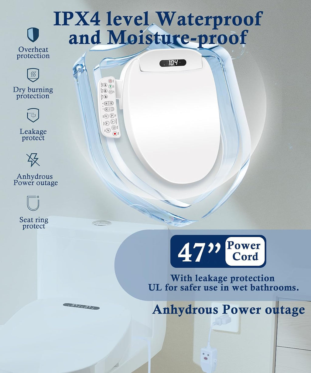Electric Bidet Toilet Seat Elongated with Heated Seat, Warm Air Dryer, Endless Warm Water, Oscillating and Pulsating Spray Wash, Stainless Steel Self-Clean Nozzle (Bidet Toilet Seat Elongated 2)