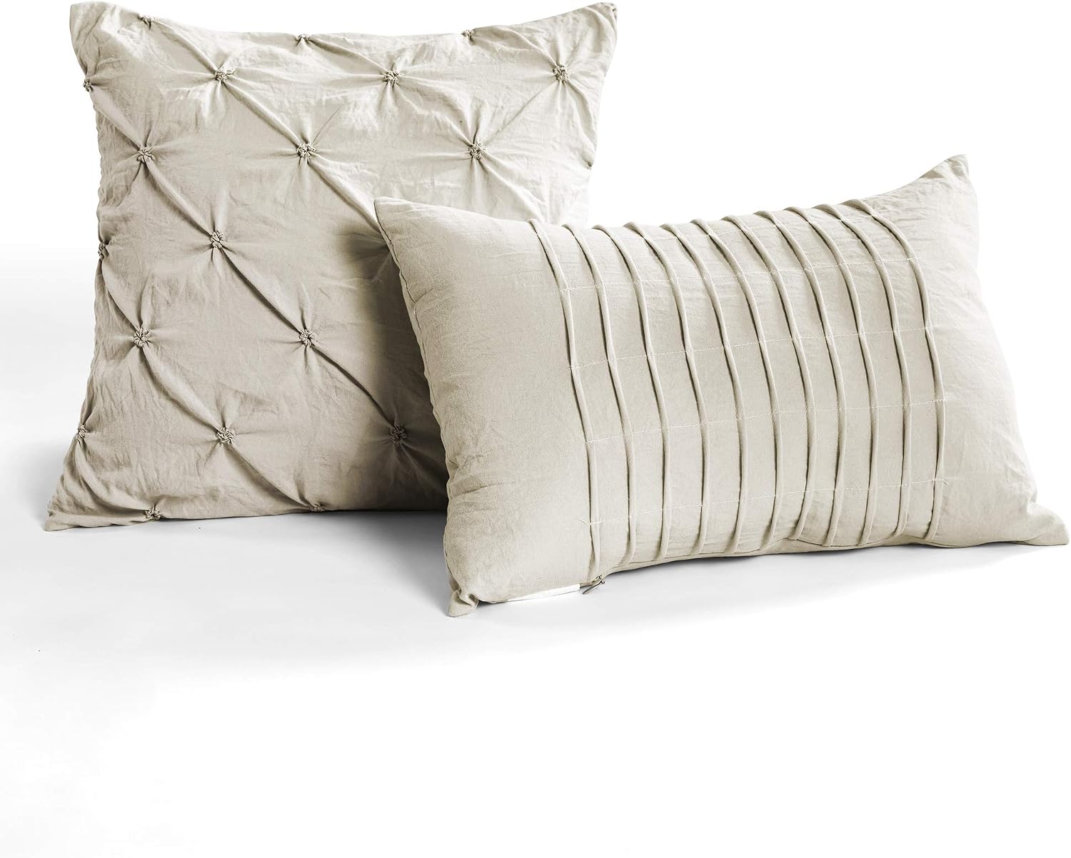 Lush Decor Ravello Pintuck Comforter Set - Luxe 5 Piece Textured Bedding Set - Traditional Glam & Farmhouse Inspired Bedroom Decor - Full/ Queen, Wheat
