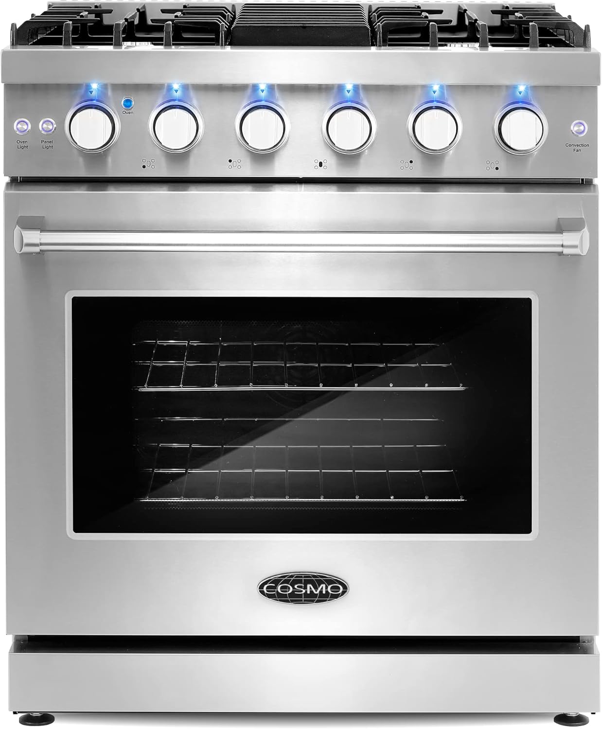 COSMO COS-EPGR304 30 in. Haven Collection 4.5 cu. ft. Gas Range with 5 Sealed Burners, Convection Oven, Knob LED Lights, Stainless Steel