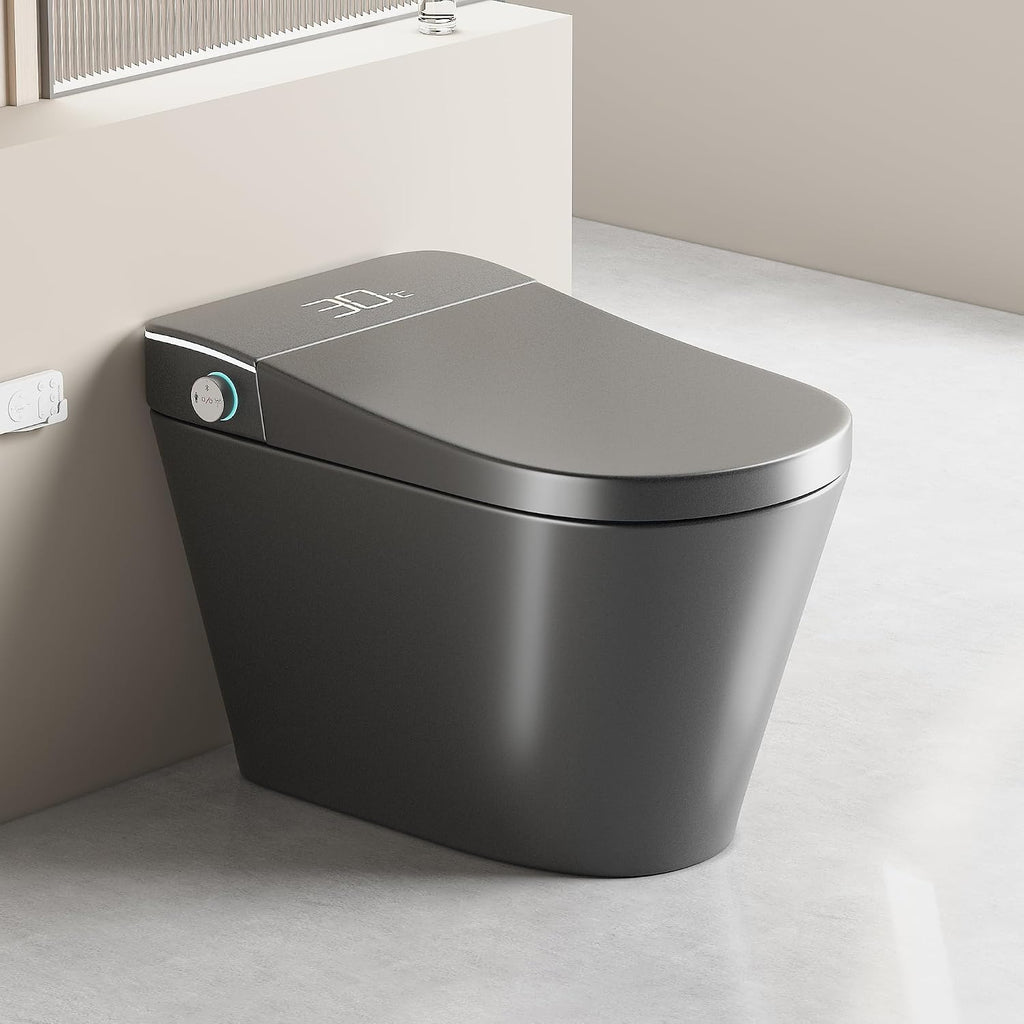 KEIKI Smart Ceramic Toilet with Warm Water Sprayer and Dryer, One Piece Bidet Toilet with Auto Dual Flush Foot Sensor Operation, Heated Seat, Auto Open/Close Seat, for Bathroom, Grey
