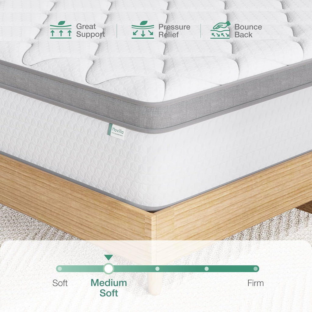 Novilla Twin Mattress, 10 Inch Twin Hybrid Mattress for Kids, Pocket Innerspring Pillow Top Mattresses for Motion Isolation, Pressure Relief & Edge Support, Medium Firm Feel