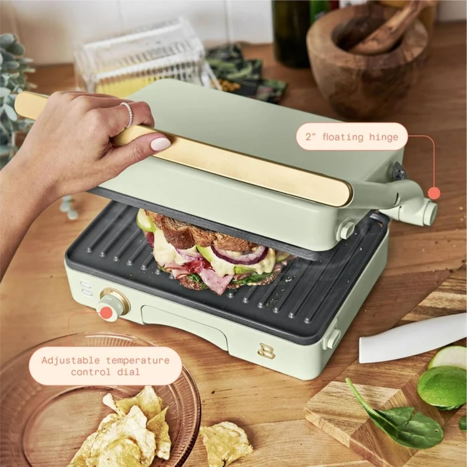 Panini Press Indoor Grill 2-in-1 Electric Contact Grill with Removable Nonstick Plates, 1200W Adjustable Temperature Sandwich Maker