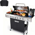 Endark 6-Burner 68,500 BTU Stainless Steel Outdoor Propane Gas Grill with Side Burner & Porcelain Grates | Wheeled BBQ Grill for Patio, Garden, Backyard