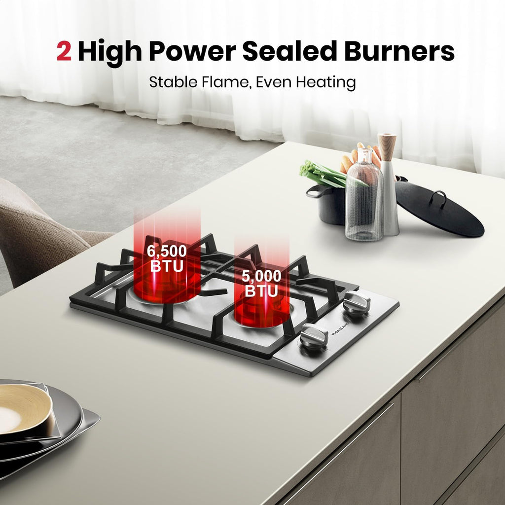 GASLAND 12 Inch Gas Cooktop 2 Burners, Drop-in Natural Gas Hob with Thermocouple Protection, LPG/NG Convertible Dual Fuel Propane Stove Top, Stainless Steel
