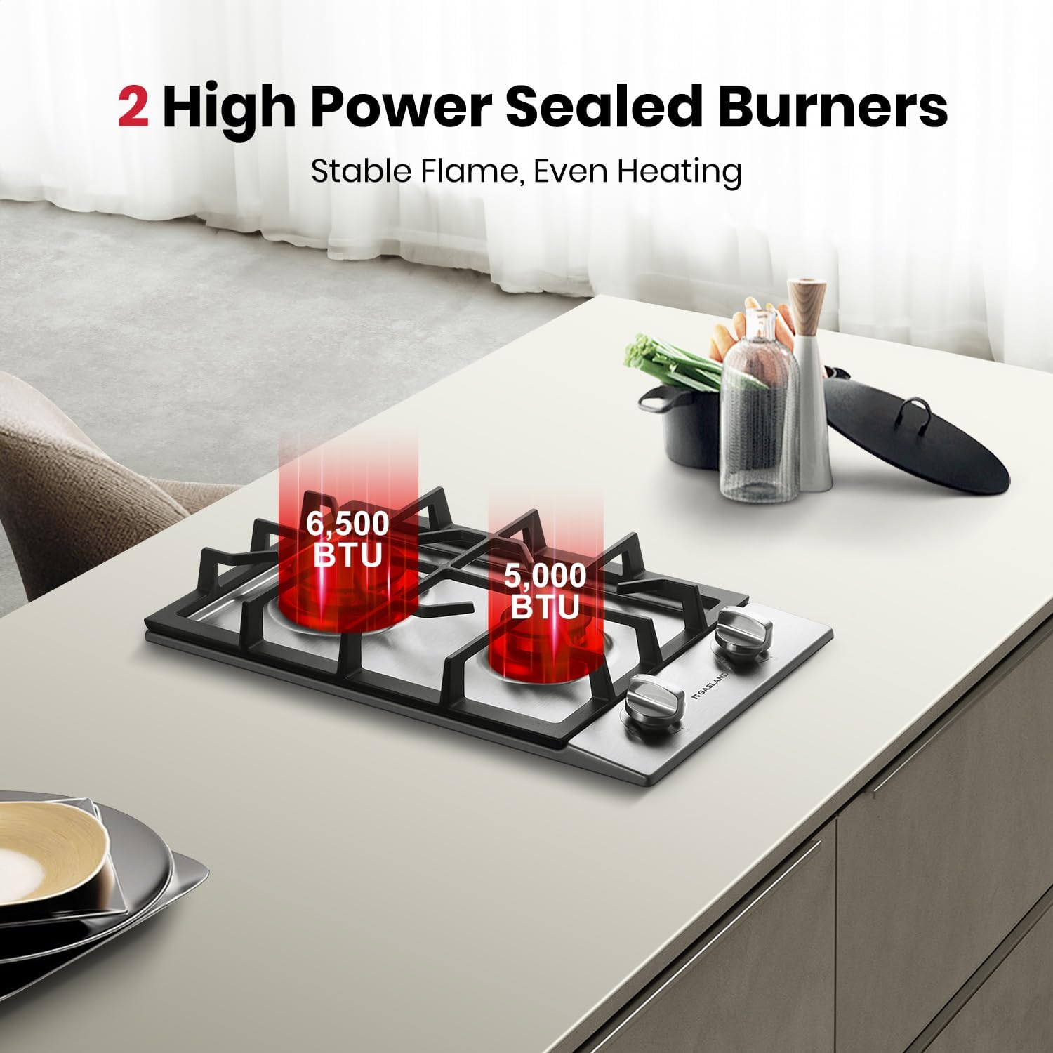 GASLAND 12 Inch Gas Cooktop 2 Burners, Drop-in Natural Gas Hob with Thermocouple Protection, LPG/NG Convertible Dual Fuel Propane Stove Top, Stainless Steel