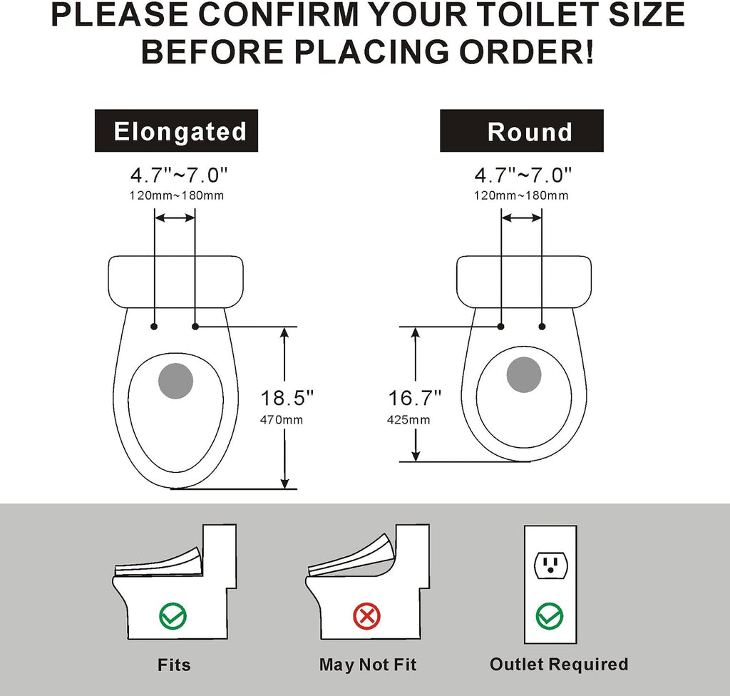 XCQQ Electric Heated Bidet Toilet Seat, Warm Water Oscillating Wash, Heated Toilet Seat, Air Dryer, Soft Close Lid, Night Light, Self Cleaning Nozzle, LED Display Requires Outlet - Elongated