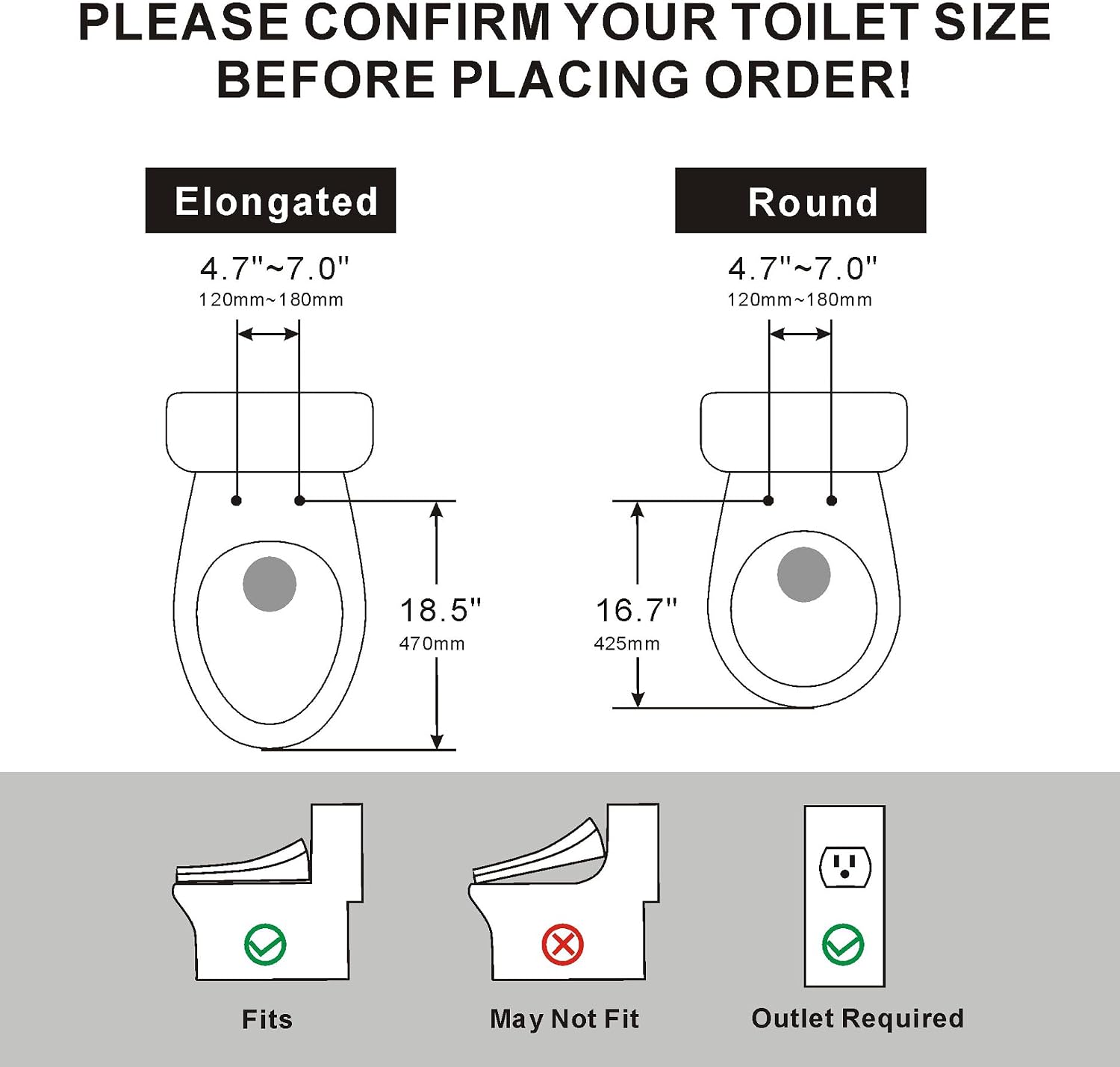 XCQQ Electric Heated Bidet Toilet Seat, Warm Water Oscillating Wash, Heated Toilet Seat, Air Dryer, Soft Close Lid, Night Light, Self Cleaning Nozzle, LED Display Requires Outlet - Elongated