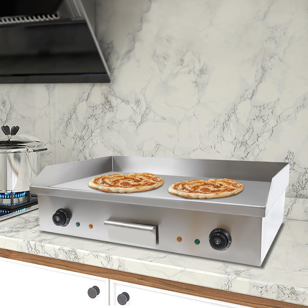 Commercial Electric Griddle 29 Inch 3000W Electric Countertop Griddle Stainless Steel Grill with Oil Collecting Box Double Control Electric Griddle Cooktop for Pancakes, Crispy Bacon