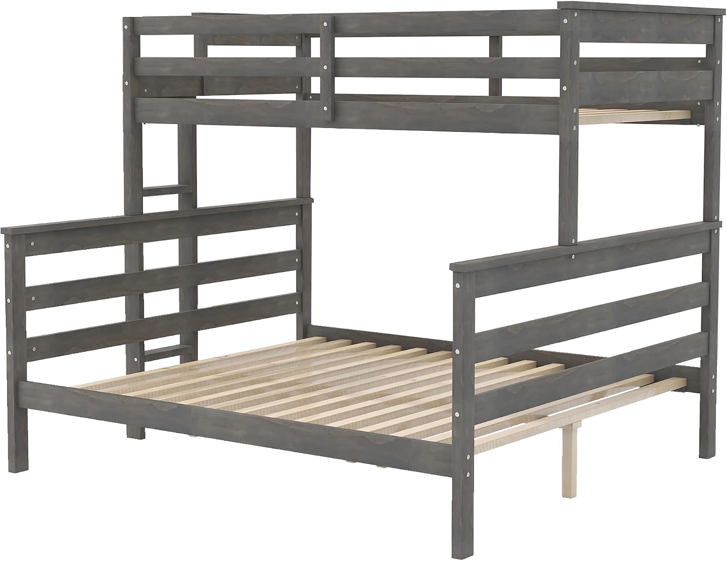 Harper & Bright Designs Detachable Design Twin XL Over Queen Bunk Bed with Ladder,Wood Twin-Over-Queen Bunk Bed Frame with Guardrail,Separated into 2 Beds,Gray